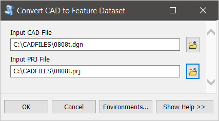 Providing inputs to the Convert CAD to Feature Dataset tool Providing inputs to the Convert CAD to Feature Dataset tool